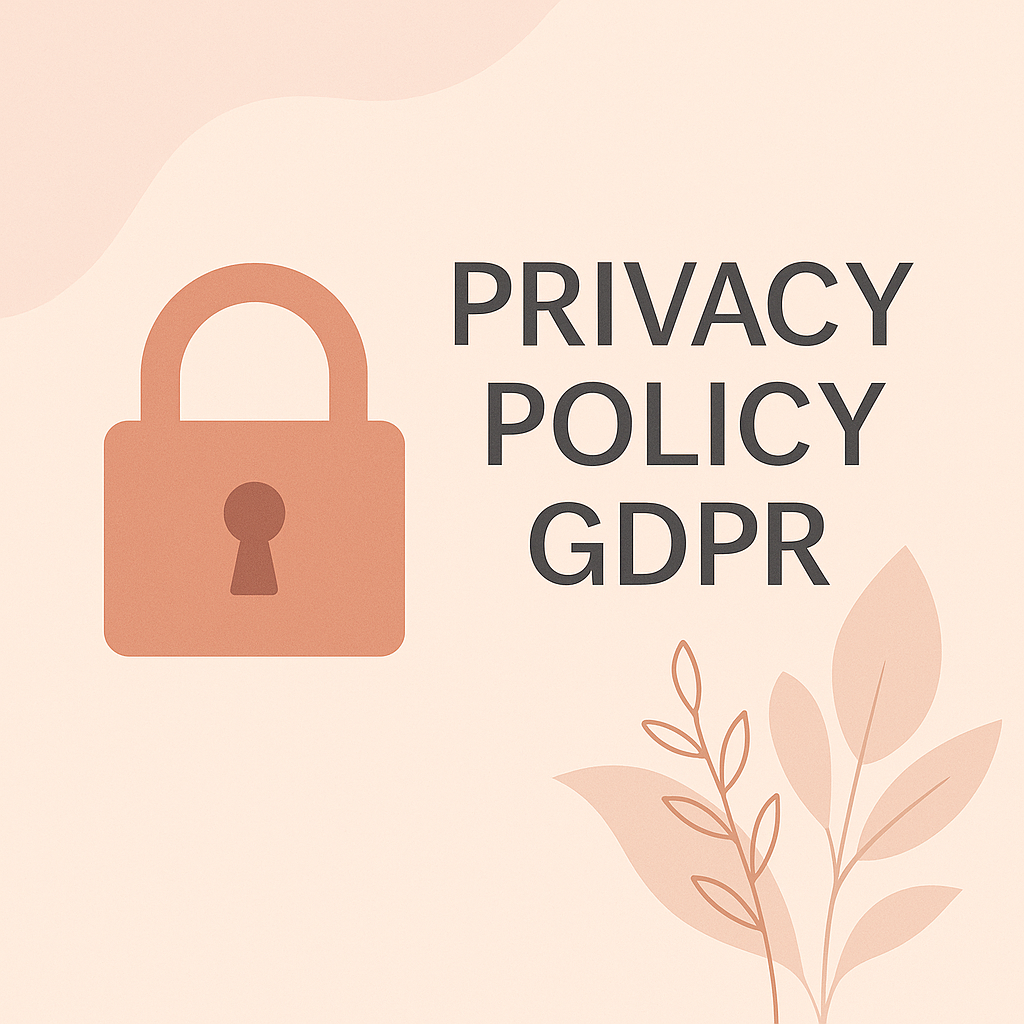 Privacy Policy GDPR hero banner showing a calming feminine design with a soft-toned lock icon and abstract leaf elements for Her Second Birth.